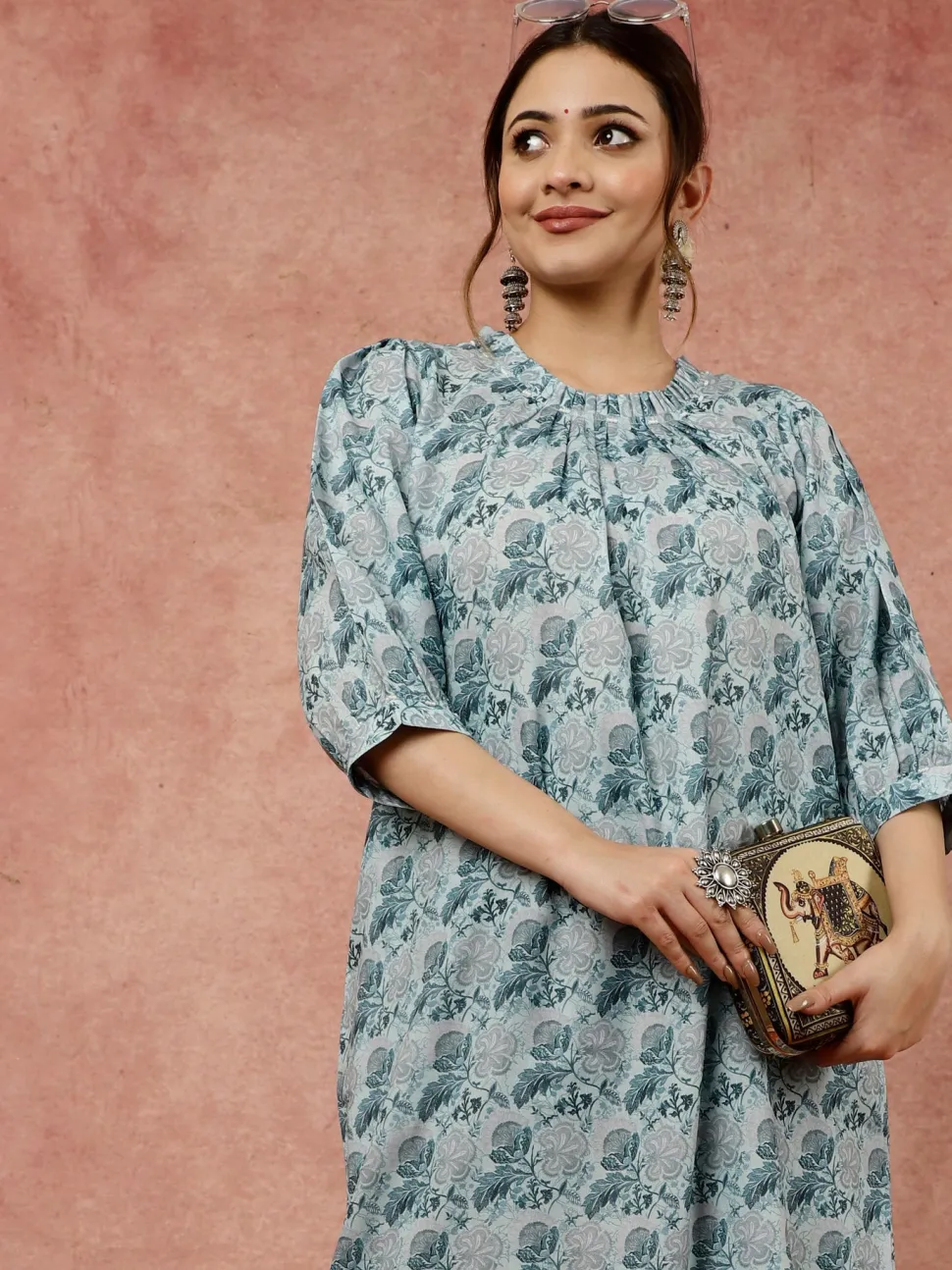 Jaipur Kurti Sea Green Loose Fit Kurta with Pants