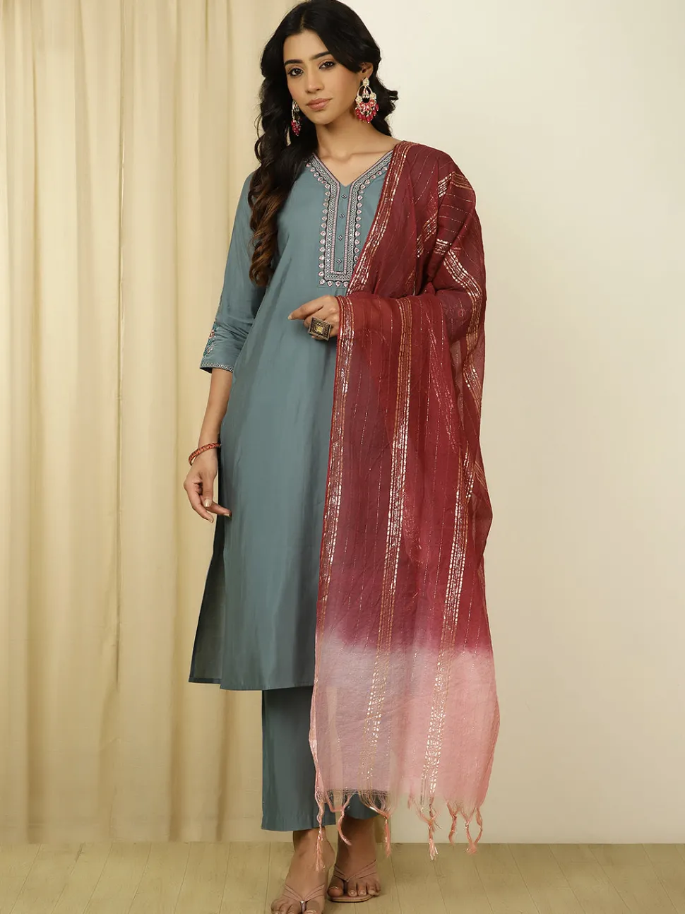 Jaipur Kurti Silk Blend Embroidered Suit Set