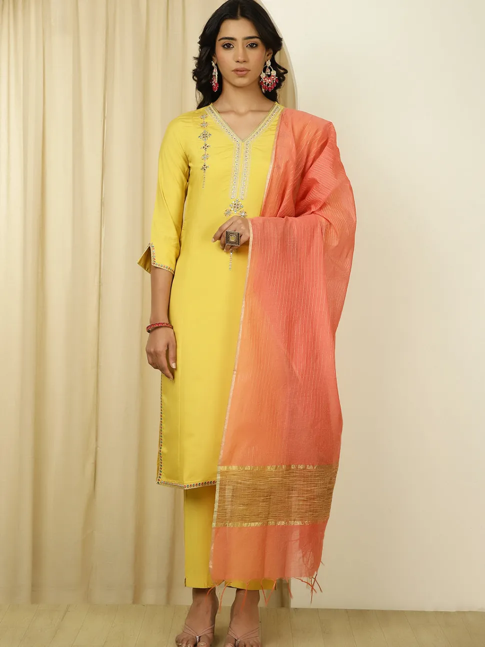 Jaipur Kurti Silk Blend Embroidered Suit Set