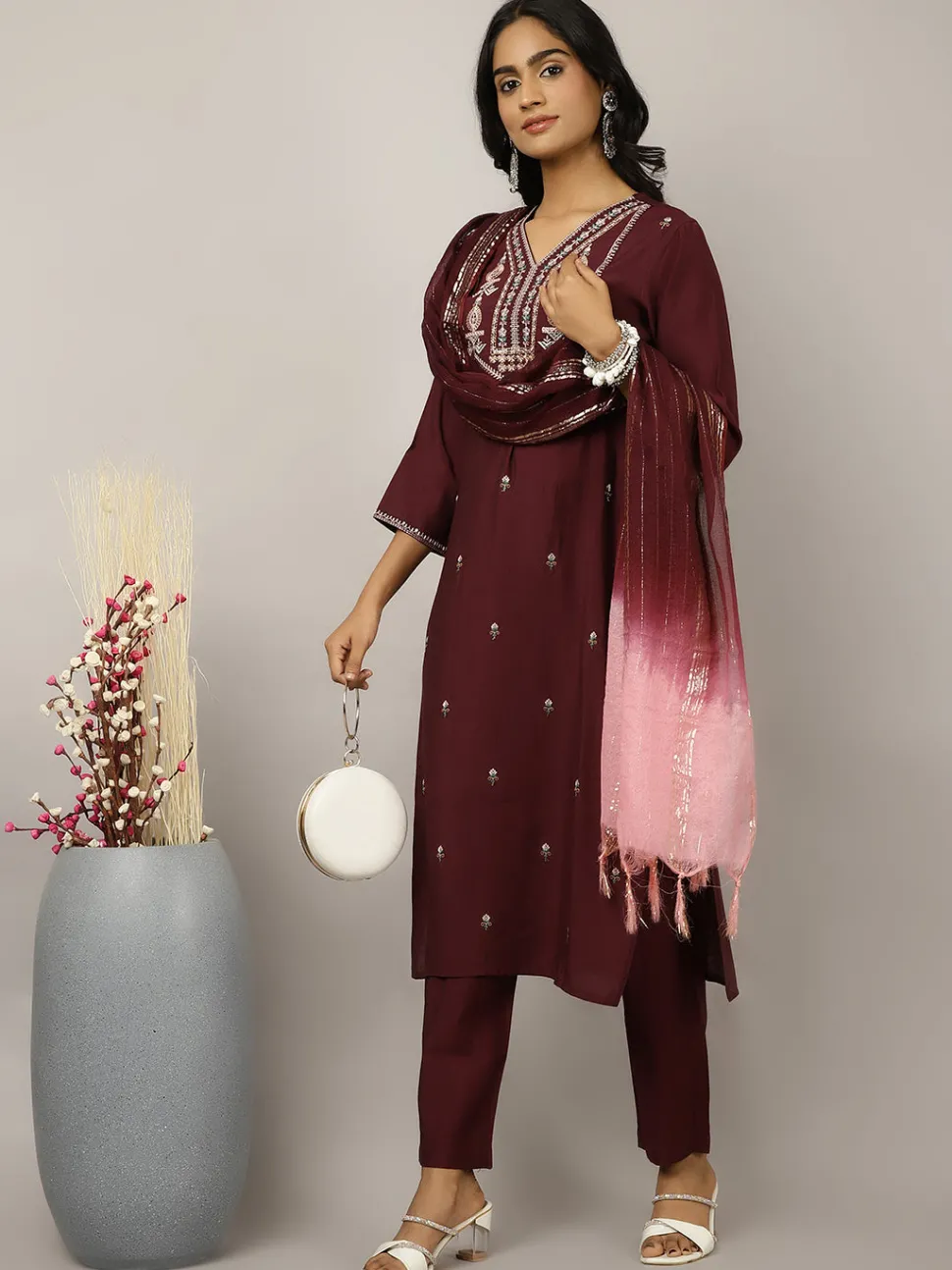 Jaipur Kurti Silk Blend Embroidered Suit Set