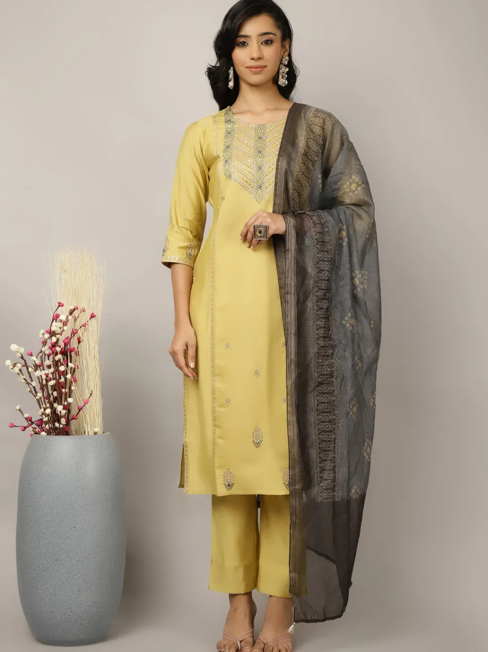 Jaipur Kurti Silk Blend Embroidered Suit Set