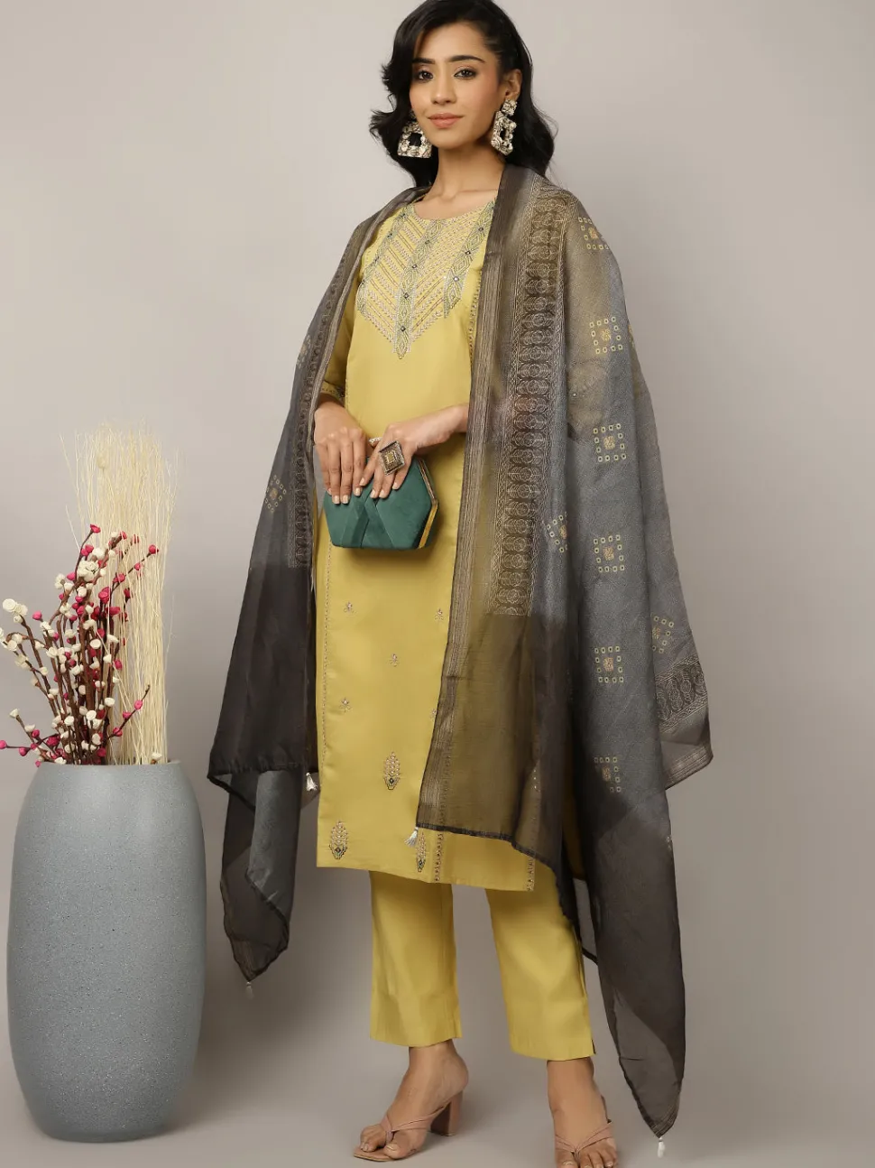 Jaipur Kurti Silk Blend Embroidered Suit Set