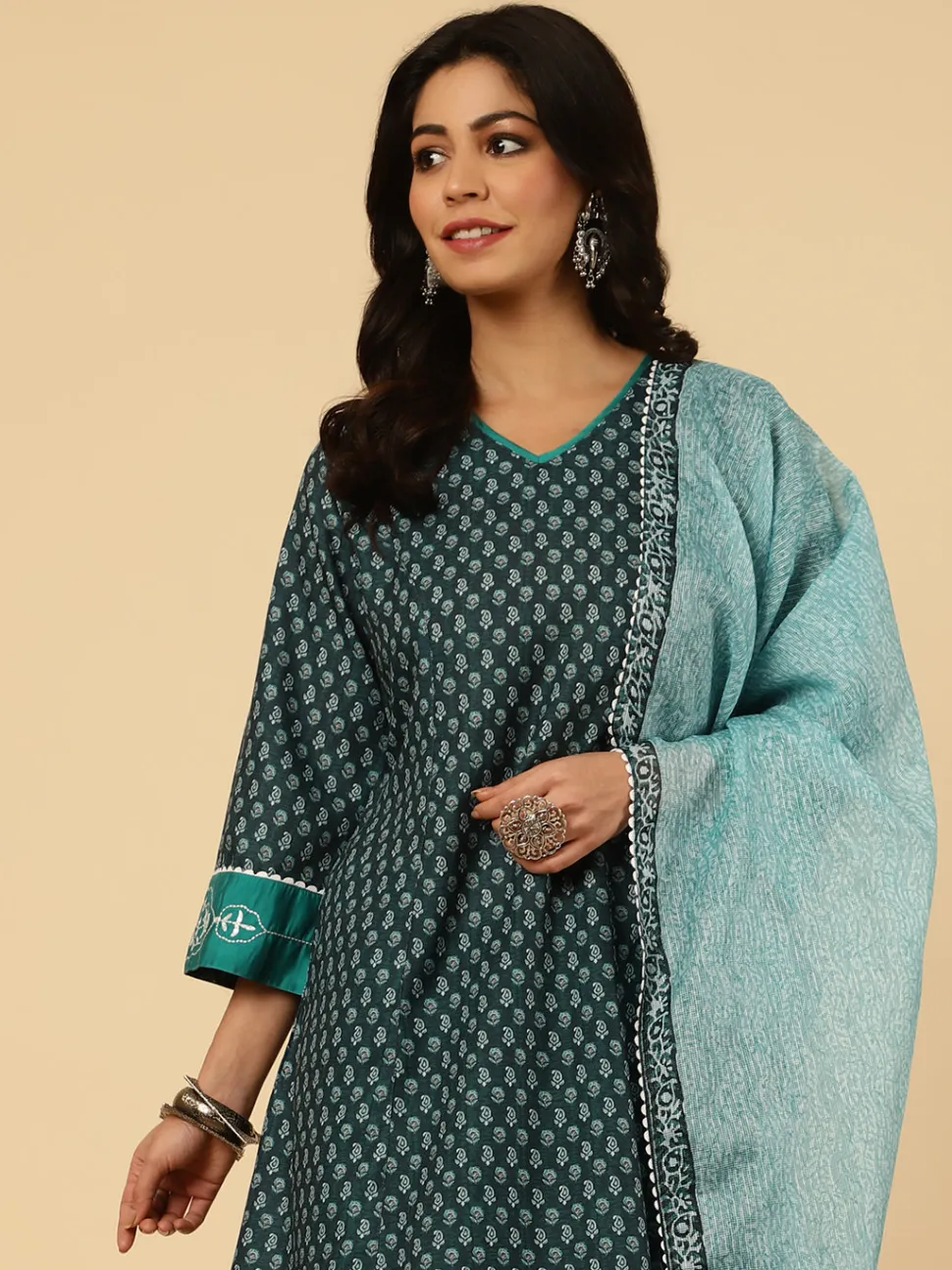 Jaipur Kurti EMBROIDERED PAKISTANI KURTA WITH PANTS AND DUPATTA