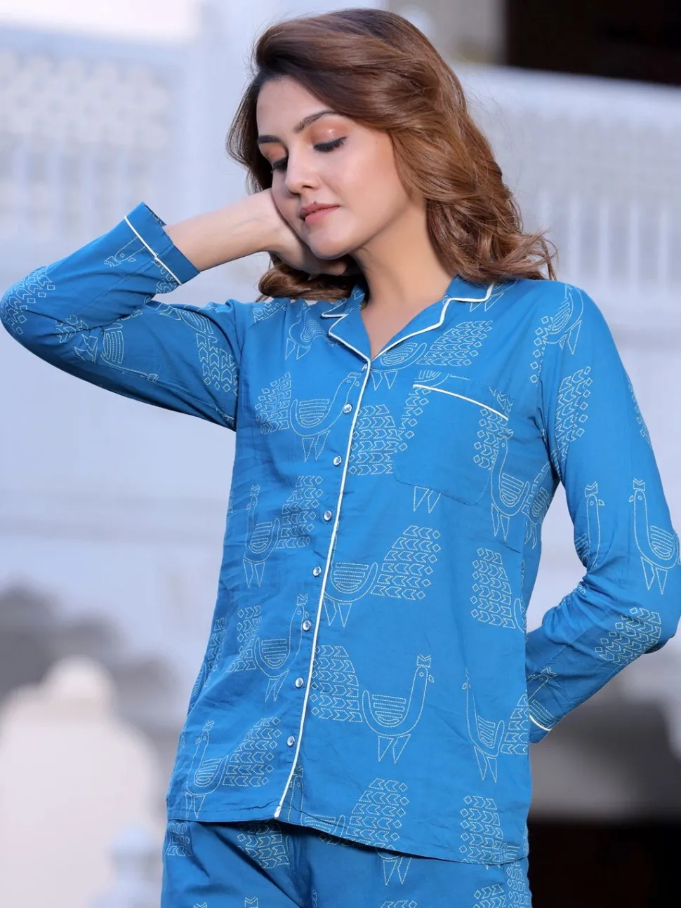 Jaipur Kurti Teal Printed Straight Cotton Lounge Wear