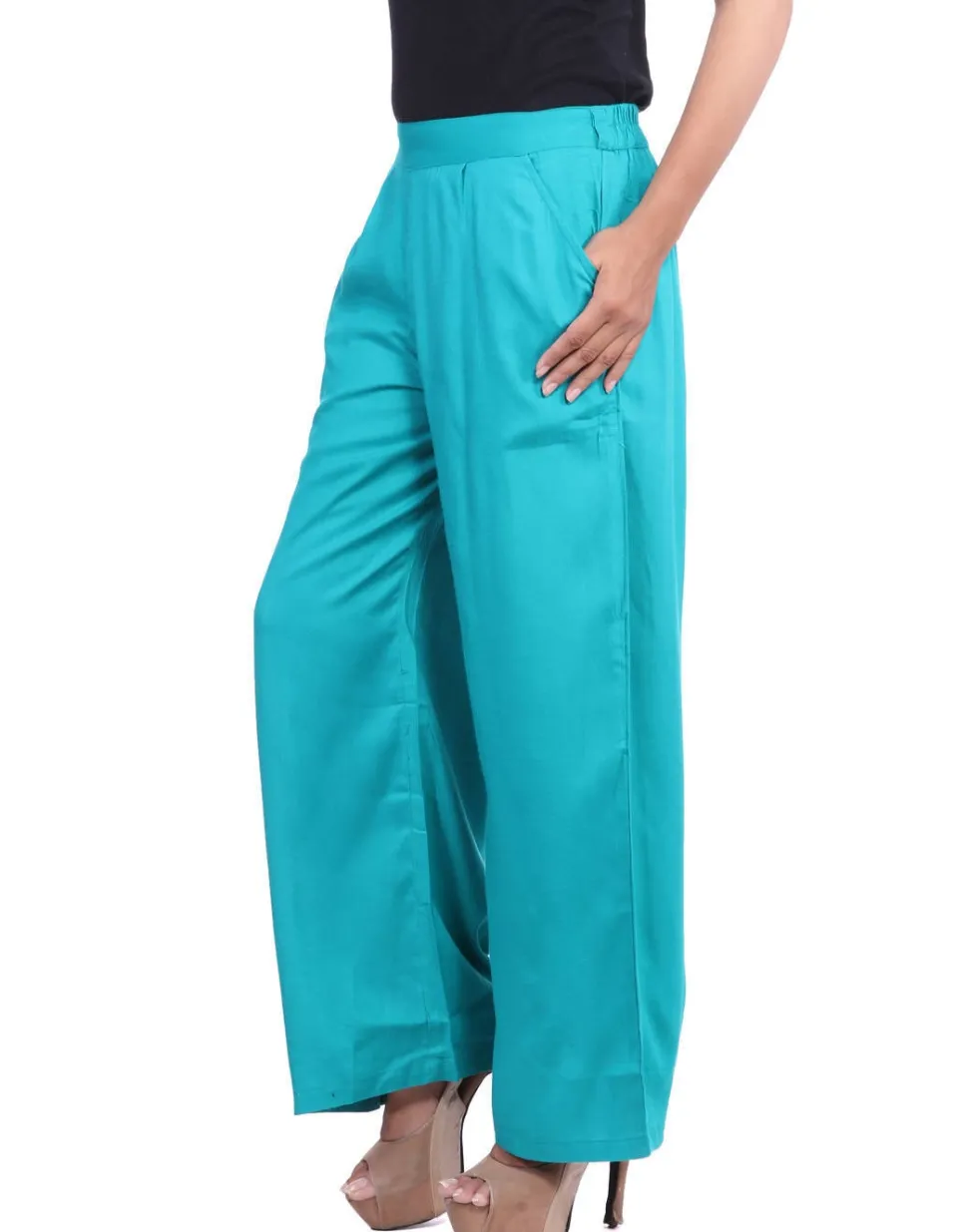 turquoise_blue_solid_rayon_palazzo_3.webp Jaipur Kurti Turquoise Blue Solid Rayon Palazzo