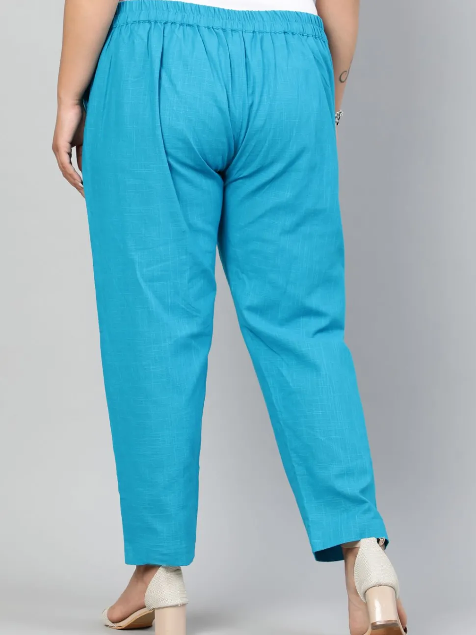 Jaipur Kurti Turquoise Plus Size Ethnic Wear Cotton Slub Pants
