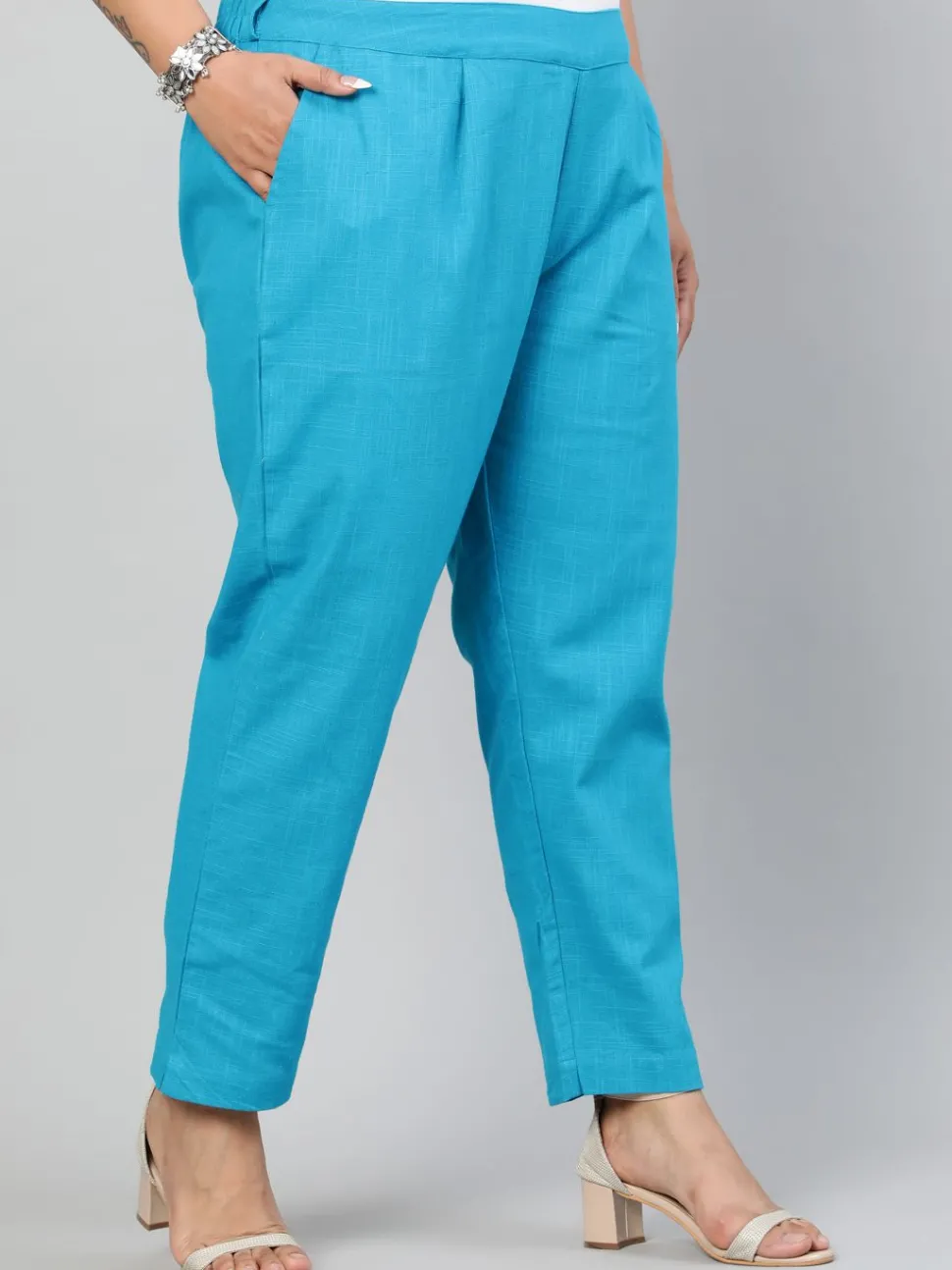 Jaipur Kurti Turquoise Plus Size Ethnic Wear Cotton Slub Pants