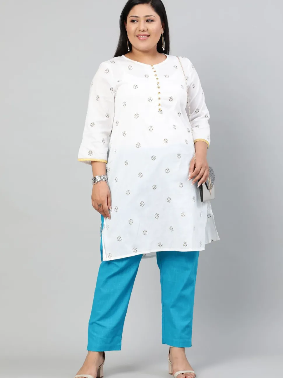 Jaipur Kurti Turquoise Plus Size Ethnic Wear Cotton Slub Pants