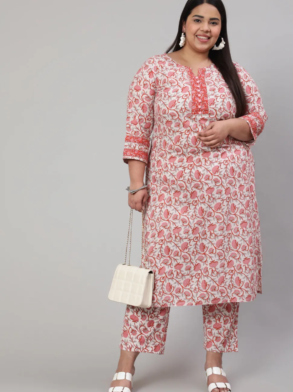 Jaipur Kurti White & Printed Straight Kurta Paired With Printed Palazzo