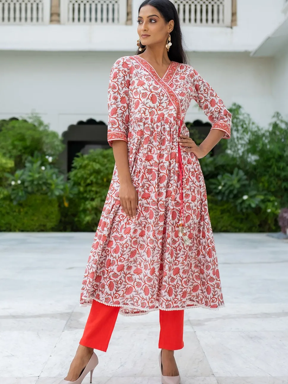 Jaipur Kurti White Angrakha Styled Ethnic Print Cotton Kurta