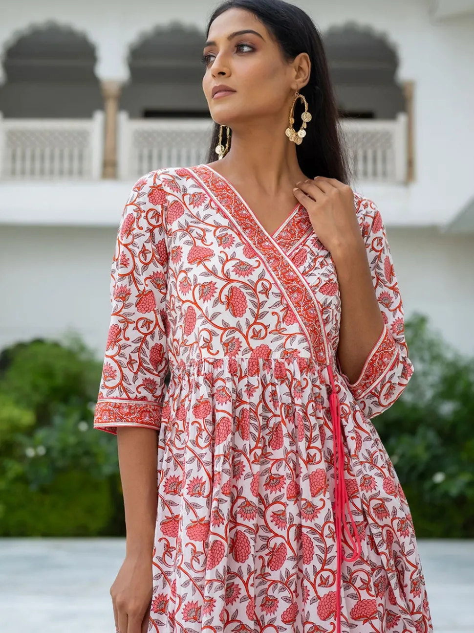 Jaipur Kurti White Angrakha Styled Ethnic Print Cotton Kurta