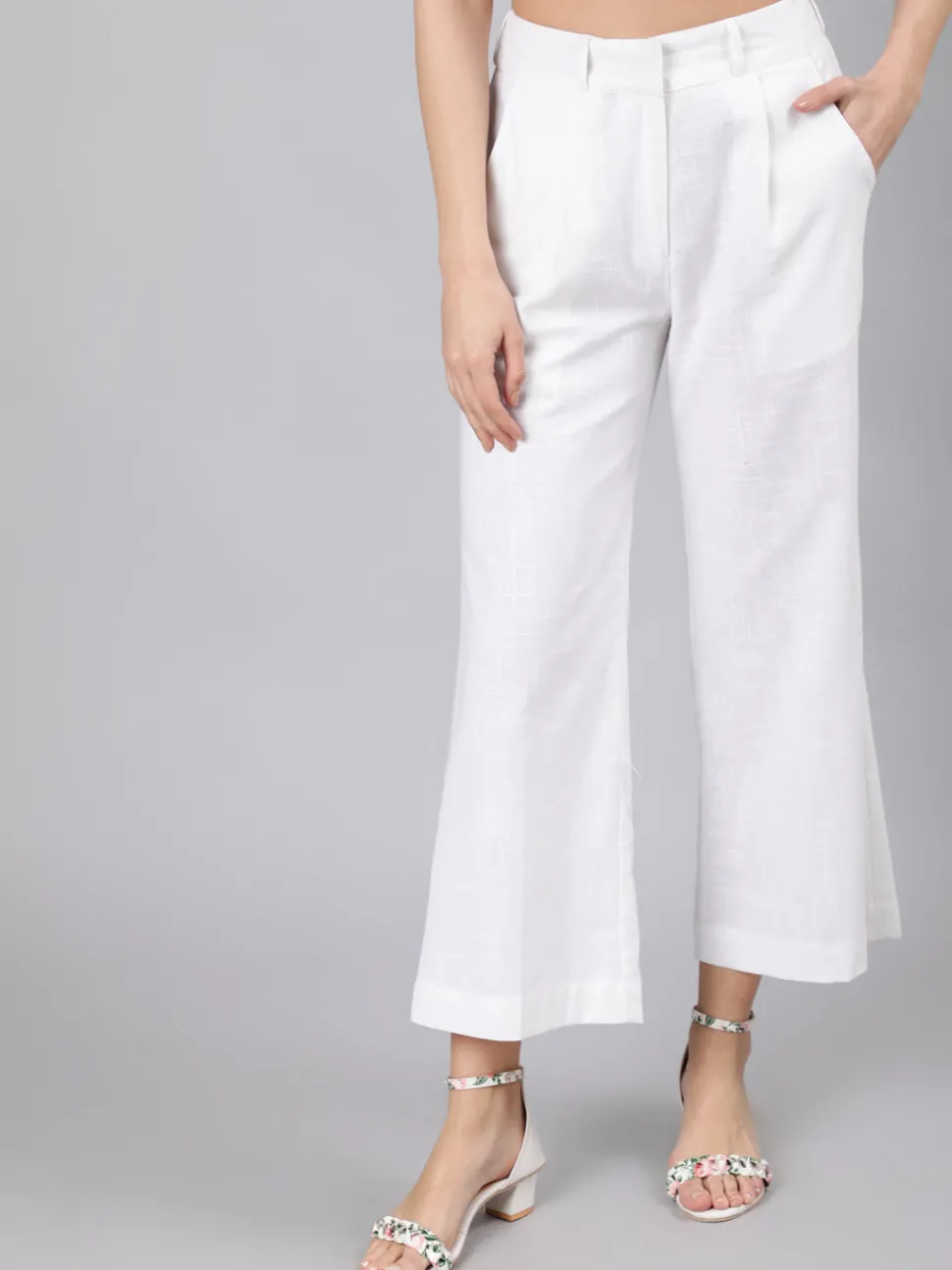 Jaipur Kurti Cotton Slub Flared High Rise Parallel Pants