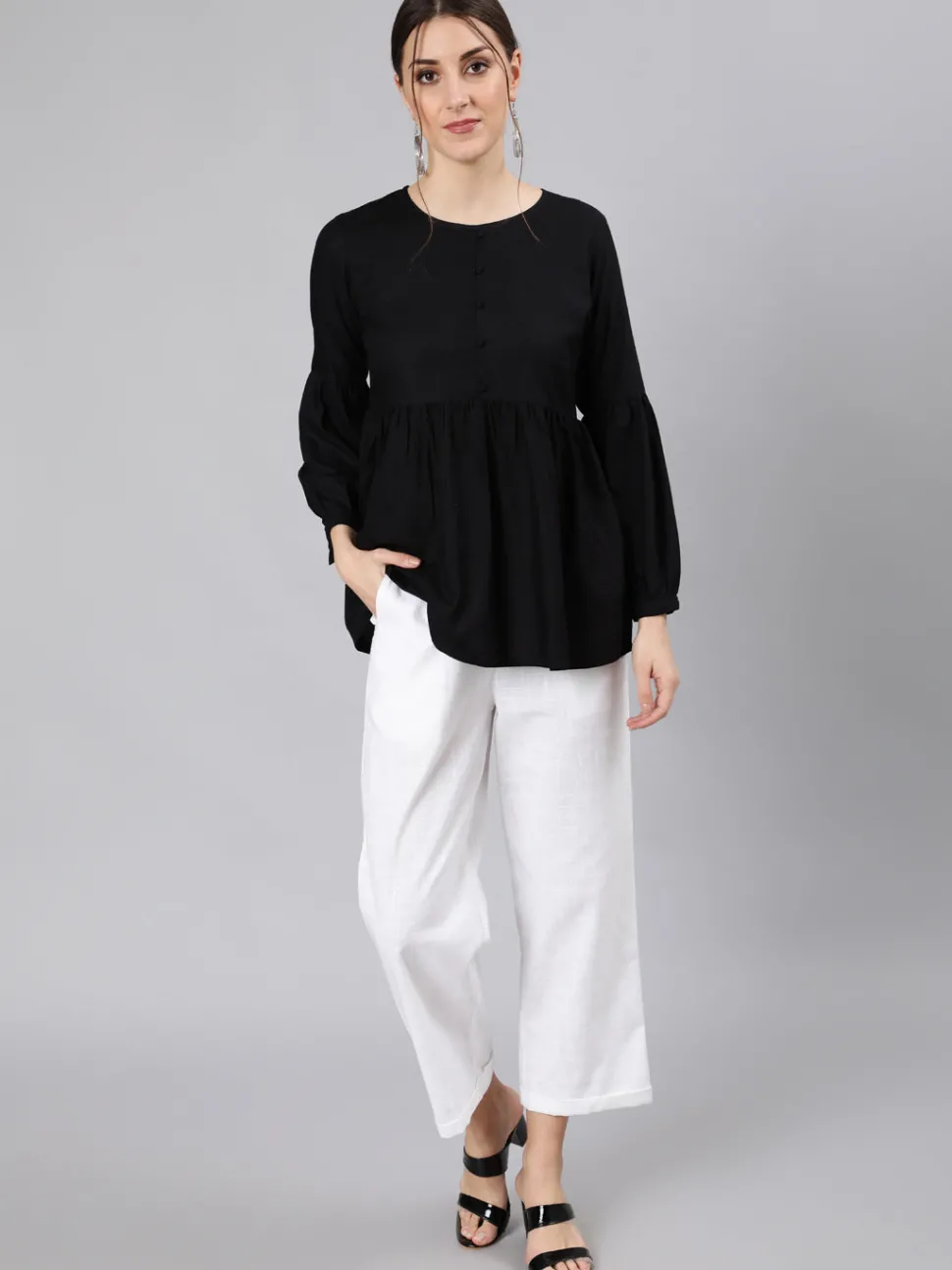 Jaipur Kurti Cotton Slub Straight High Rise Bottom-Fold Pants