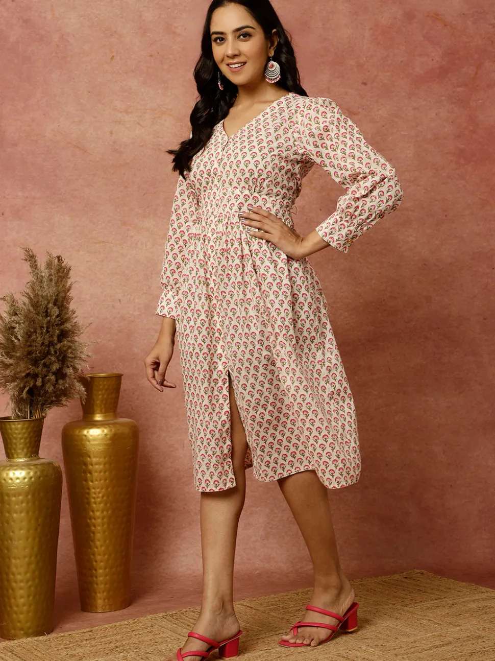 Jaipur Kurti Ethnic Buti Printed Cotton Dress