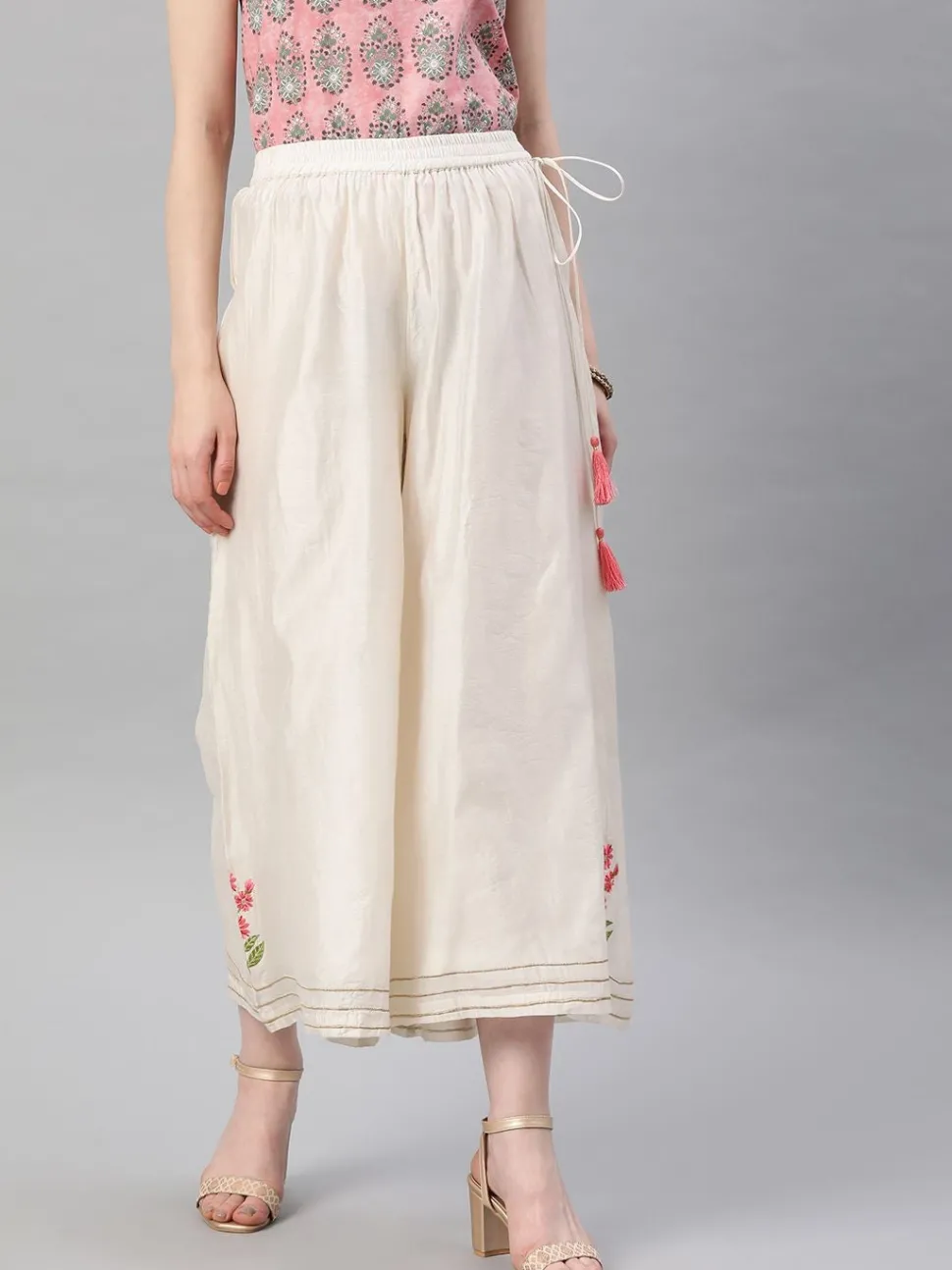 Jaipur Kurti White Solid Chanderi Palazzo