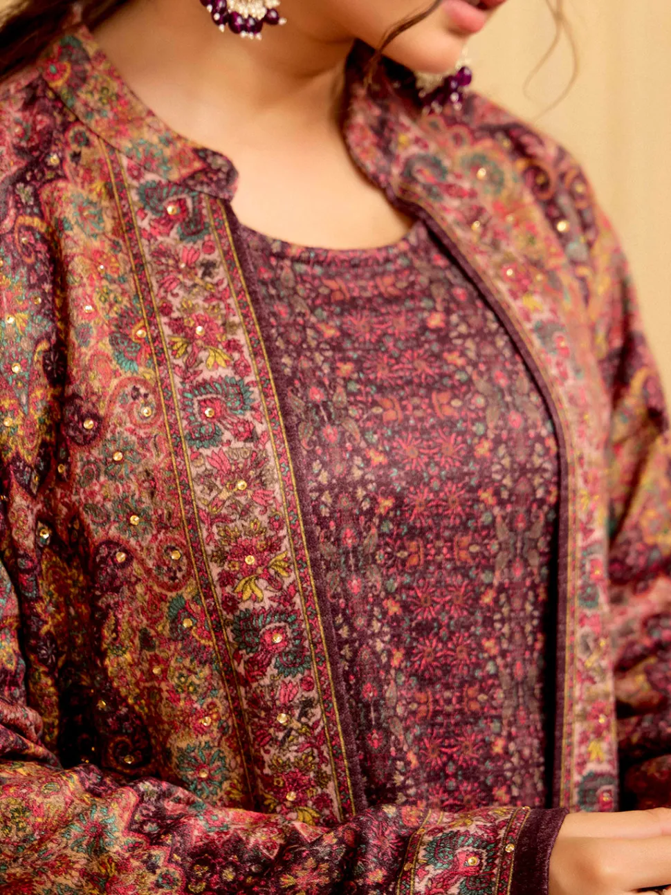 Jaipur Kurti Color Woolen Ethnic Printed Co-ord Set