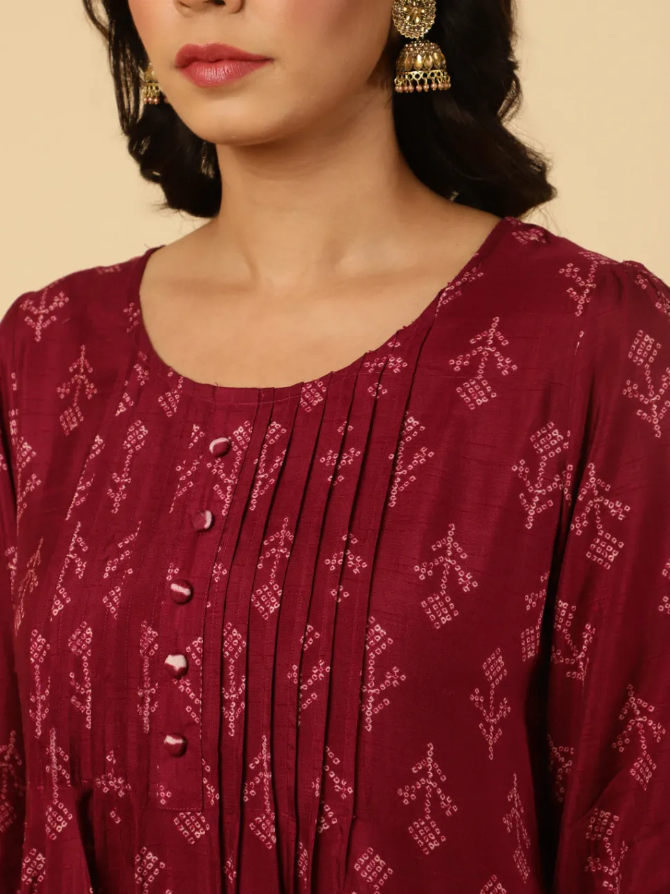 Jaipur Kurti Dola Silk Pleated Bandhani Kurta With Palazzo And Dupatta