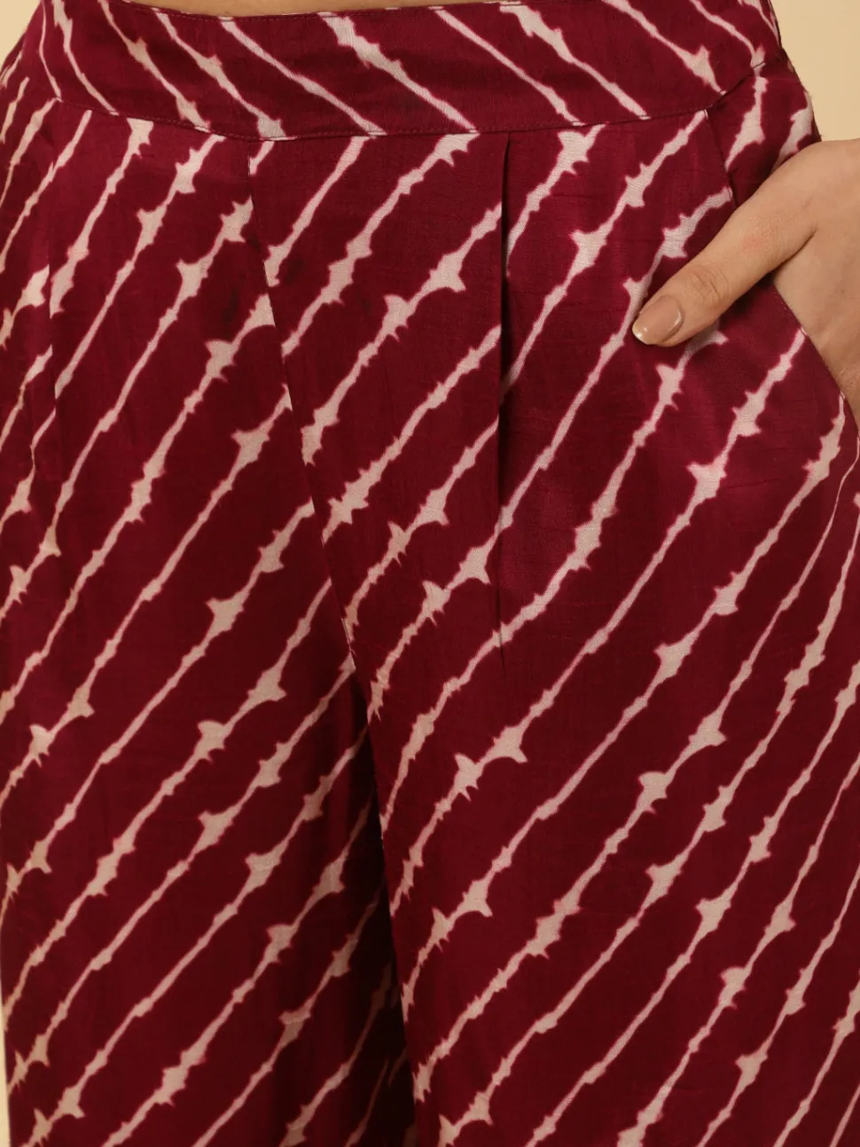 Jaipur Kurti Dola Silk Pleated Bandhani Kurta With Palazzo And Dupatta