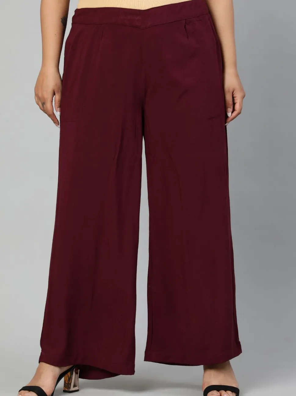 Jaipur Kurti Wine Solid Rayon Palazzo