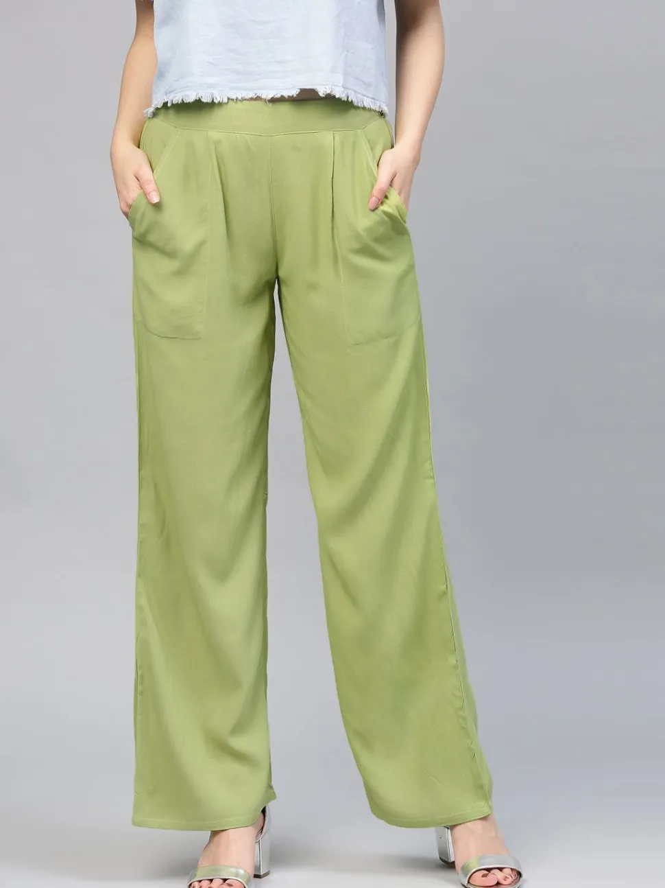 Jaipur Kurti Women's Green Solid Rayon Palazzo