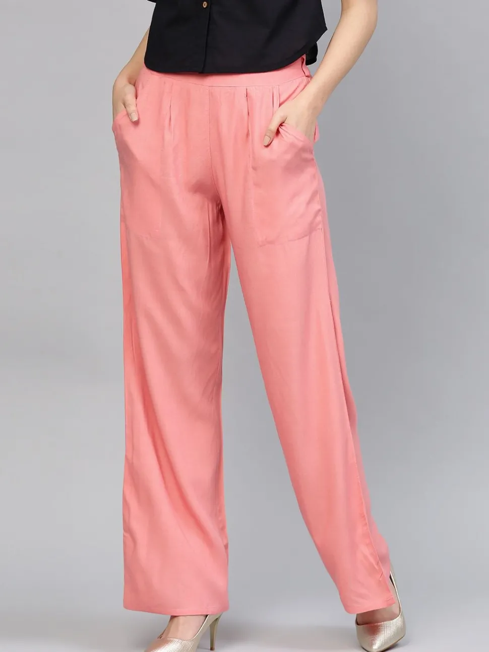 Jaipur Kurti Women's Pink Solid Rayon Palazzo