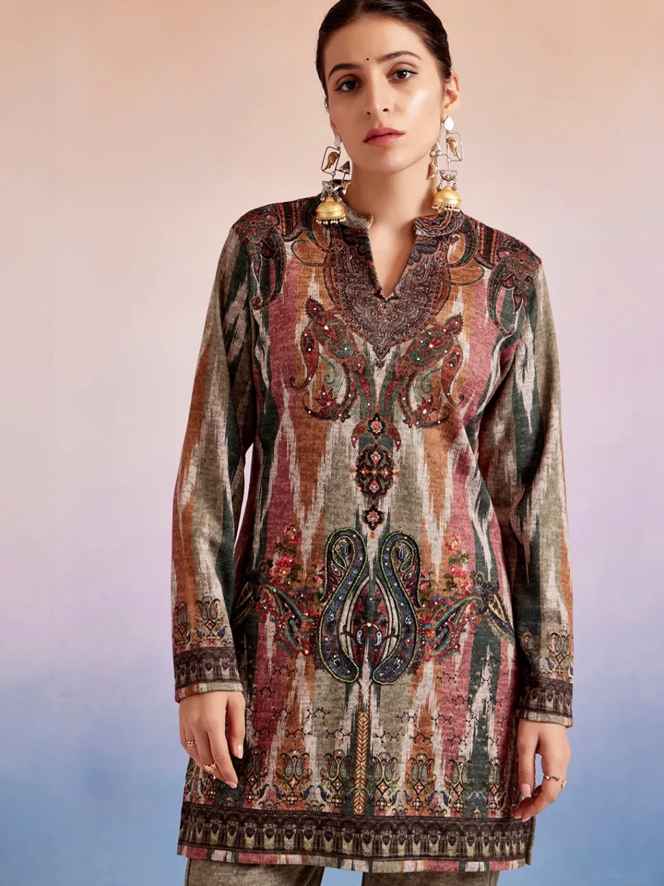 Jaipur Kurti Woolen Chevron Printed Co-ord Set