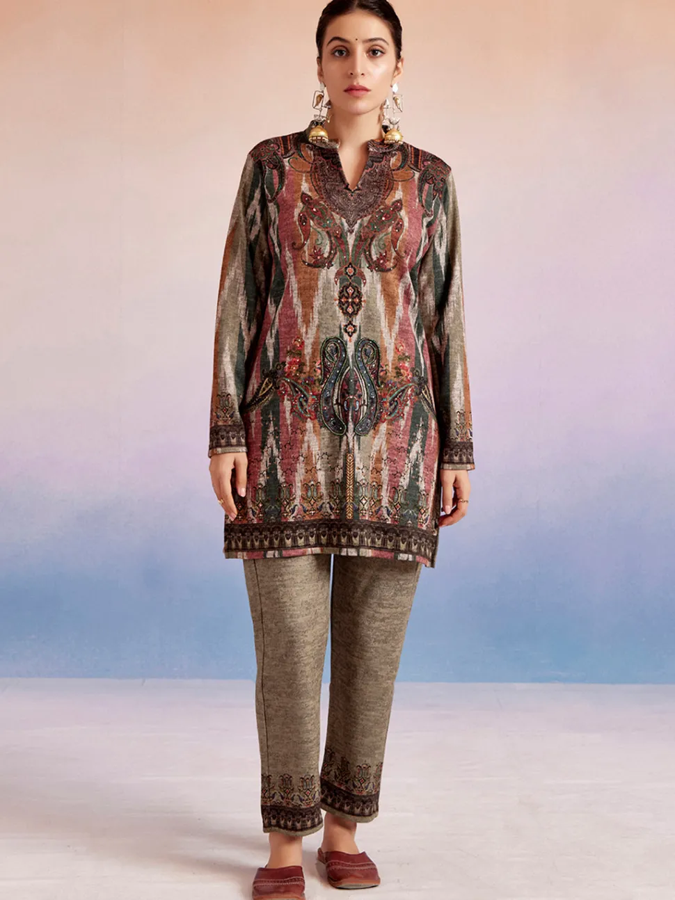 Jaipur Kurti Woolen Chevron Printed Co-ord Set