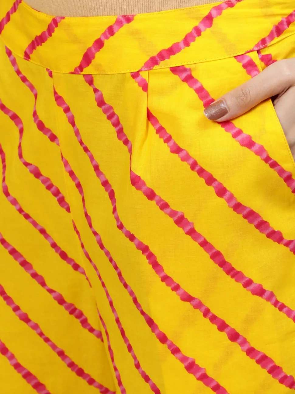 yellow_aline_angrakha_leheriya_kurta_with_pants__dupatta_5.webp Jaipur Kurti Yellow A-line Angrakha Leheriya Kurta with Pants & Dupatta