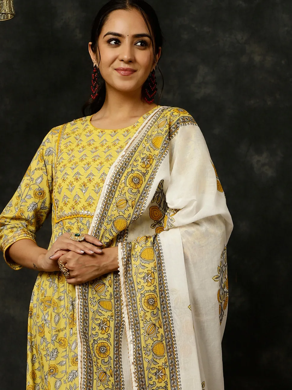 Jaipur Kurti Ethnic Print Anarkali Kurta With Pants And Dupatta