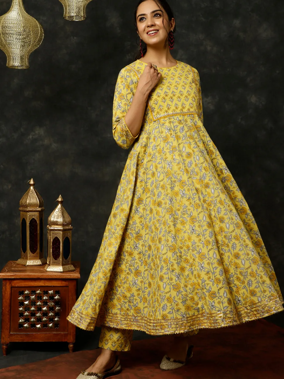 yellow_ethnic_print_anarkali_kurta_with_pants_and_dupatta_4.webp Jaipur Kurti Ethnic Print Anarkali Kurta With Pants And Dupatta