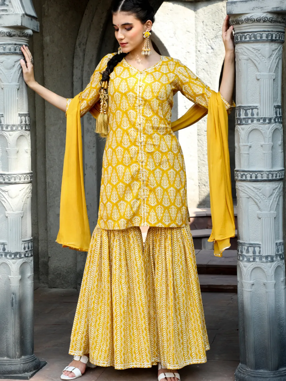 yellow_ethnic_printed_straight_kurta_with_sharara_and_chiffon_dupatta_3.webp Jaipur Kurti Ethnic Printed Straight Kurta With Sharara And Chiffon Dupatta