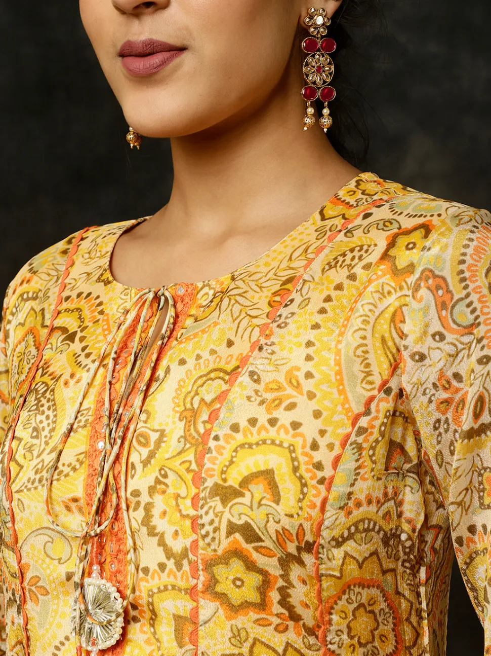 Jaipur Kurti Floral Printed Mirror Work Anarkali Kurta With Pants And Dupatta