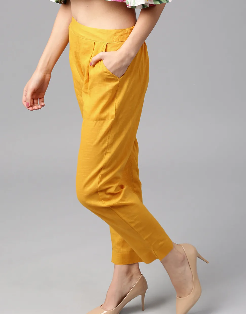 Jaipur Kurti Solid Cotton Slub Straight Pants
