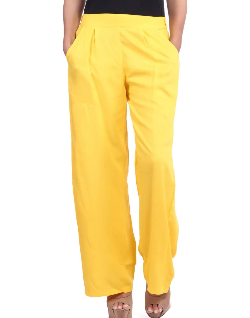 Jaipur Kurti Yellow Solid Rayon Palazzo