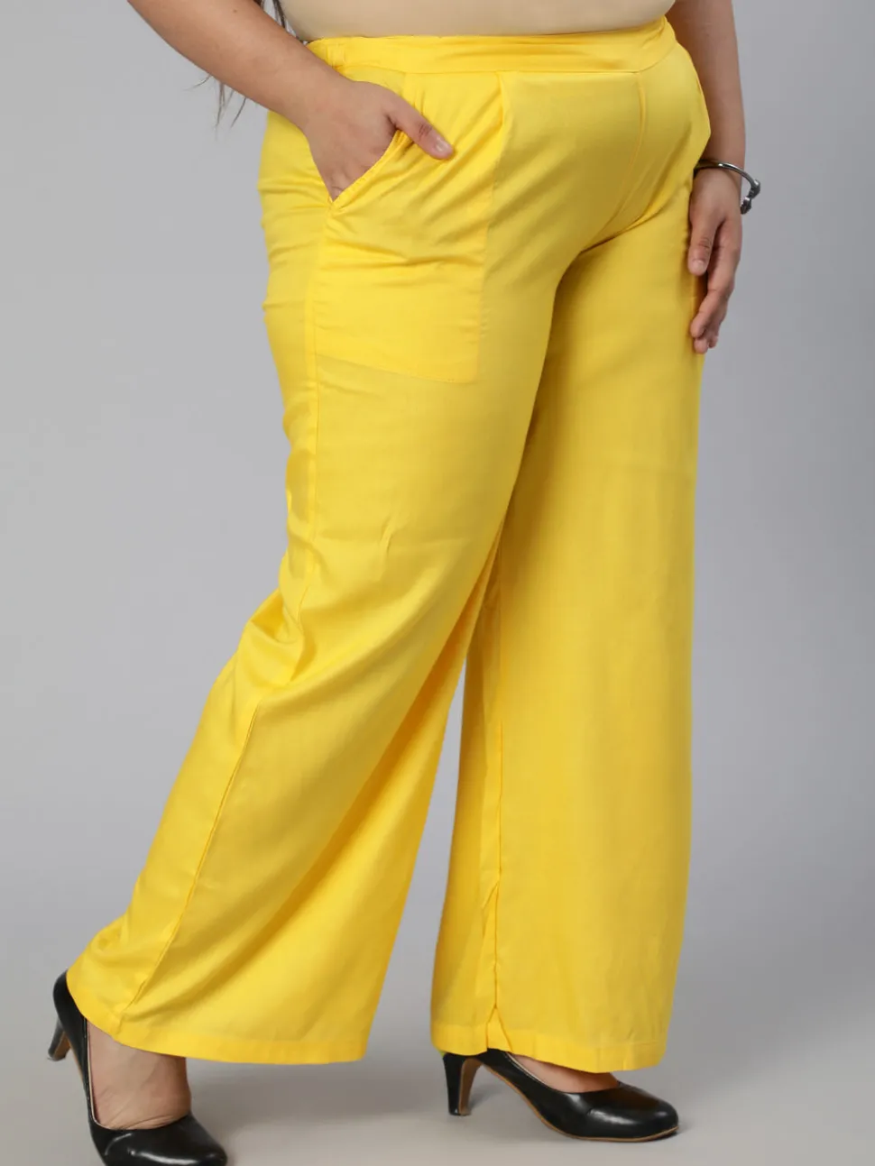 Jaipur Kurti Yellow Solid Rayon Straight Palazzo