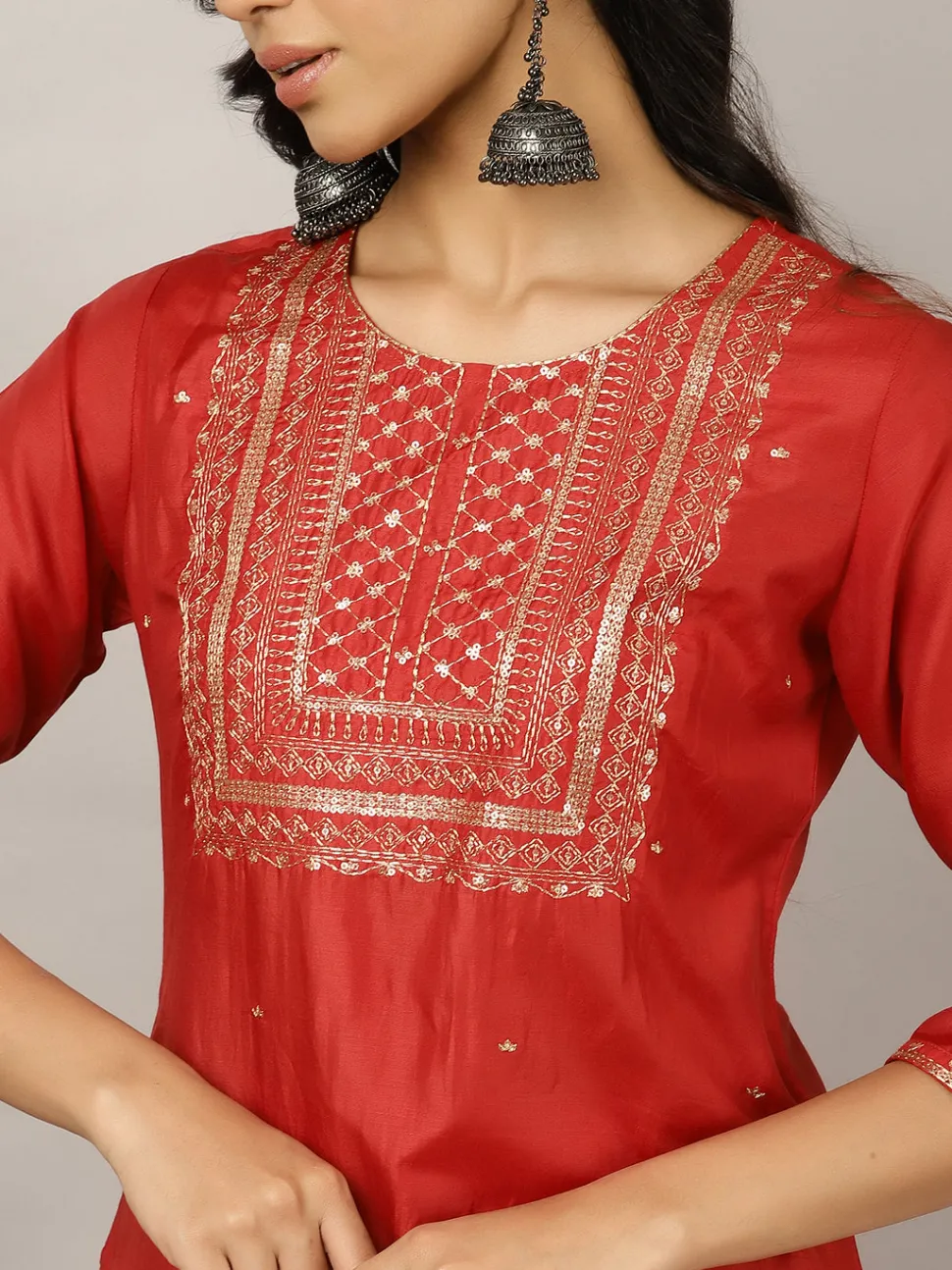 zari_and_sequin_work_red_suit_set_3.webp Jaipur Kurti Zari And Sequin Work Suit Set